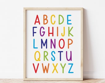 Rainbow Alphabet Print, Educational Print, Homeschool, Boy Girl Toddler Playroom Wall Art, Playroom Poster, Playroom Sign, Kids Room Decor,