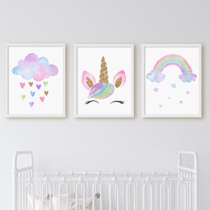 Unicorn Nursery Prints, Rainbow Nursery Wall Art, Unicorn Wall Art, Unicorn Nursery, Girls Bedroom Prints, Baby Shower Gift, New Mom Gift,
