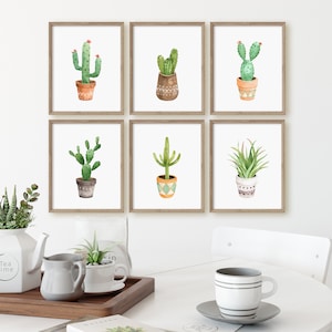 Set of 6 Cactus Prints, Succulent Prints, Botanical Prints, Watercolor Plants, Greenery Art, Living Room Art, Watercolor Succulents Poster,