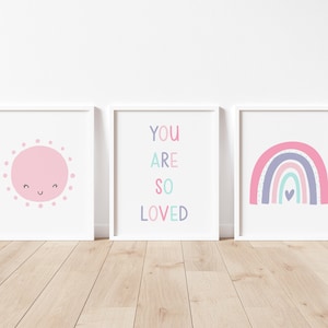 You Are So Loved Nursery Print, Rainbow Playroom Wall Decor, Toddler Playroom, Girl Playroom Wall Art, Nursery Decor, Kids Room Art Print,