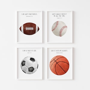 Stampe di versetti biblici per bambini, arte murale dell&#39;asilo nido del bambino, decorazione dell&#39;asilo nido cristiano, decorazione della stanza dei ragazzi, stampe sportive dell&#39;asilo nido, calcio da baseball,