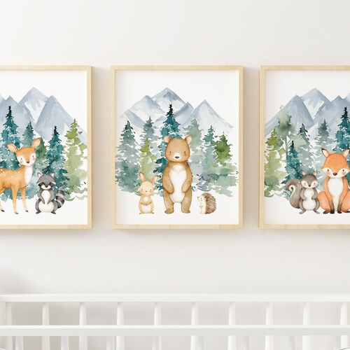 Set of 6 Woodland Nursery Wall Art Forest Animals Etsy