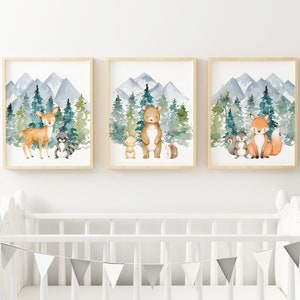 Boy Woodland Animal Nursery Prints, Baby Boy Woodland Nursery Wall Art, Woodland Decor, Forest Animals Nursery Wall Decor,