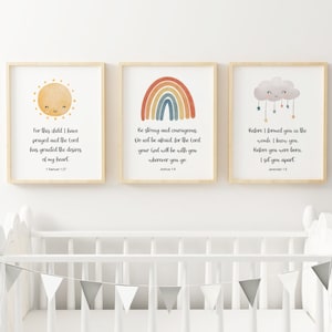 Bible Verse Rainbow, Baby Nursery Prints, Joshua 1:9 Nursery Bible Verse Wall Art, Scripture Prints, Christian Gift, Rainbow Moon Clouds,