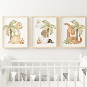 Set of 3 Boy Nursery Dinosaur Prints, Nursery Wall Art, Dinosaur Decor, Boys Room Wall Art, Kids Room Decor, Dinosaur Art, Neutral Decor,