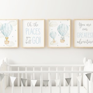 Hot Air Balloon Nursery Wall Art, Safari Animals, Oh the places you will go Nursery Print, Baby Boy Nursery Decor, Baby Shower Gift, Lion,
