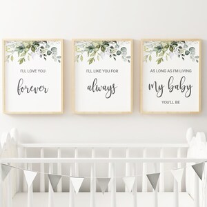 Nursery Wall Art, I&#39;ll Love You Forever Printable Art, Nursery Decor, Baby Shower Gift, Baby Girl Nursery, Baby Boy Nursery, Set of 3,