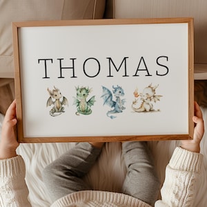 Custom Dragons Nursery Name Print, Nursery Wall Art, Kids Wall Decor, Kids Room Art Print, Personalized Poster, Boys Room Fairytale Prints,