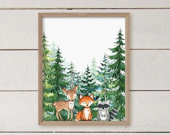 Woodland Animals Nursery Print, Baby Boy Woodland Nursery Wall Art Printable, Woodland Decor, Forest Animals Nursery Wall Decor, Baby Gift