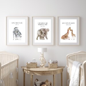 Kid&#39;s Bible Verses, Nursery Safari Animal Prints, Wildlife Prints, Nursery Wall Art, Jungle Animals, Nursery Wall Decor, Baby Shower Gift,