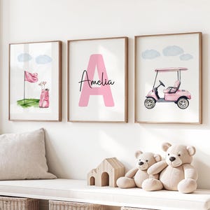 ゴルフ スポーツ 保育園 プリント、女の子 保育園 ウッドランド プリント、子供部屋 装飾、女の子 保育園 装飾、保育園 壁アート、印刷可能な壁アート、