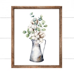 Eucalyptus Cotton Bouquet Print, Fall Decor, Fall Harvest Pumpkin Print, Farmhouse Decor, Thanksgiving Print, Printable Art, Wall Decor,