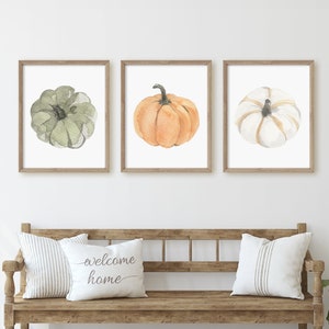 Set of 3 Pumpkin Prints, Fall Decor, Autumn Wall Art, Fall Pumpkin Print, Farmhouse Decor, Living Room Decor, Thanksgiving, Kitchen Decor,