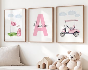 Golf sport kinderkamer prints, meisjes kinderkamer bos prints, kinderkamer decor, baby meisje kinderkamer decor, kinderkamer kunst aan de muur, afdrukbare muur kunst,