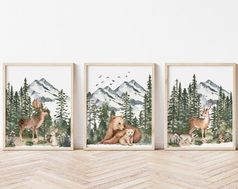Woodland Animal Prints, Boy Woodland Nursery Prints, Forest Animals Printables, Mountain Prints, Nursery Wall Art, Woodland Nursery Decor,