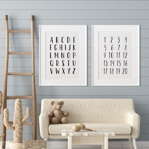 Alphabet Print, Numbers Printable, Homeschool Printables, Black White Playroom Printable, Boy Girl Kids Room Decor, ABC Poster, Classroom,