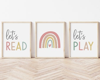 Let's Play Let's Read Prints, Rainbow Print, Playroom Wall Art, Toddler Playroom Print, Playroom Signs Kids Room Decor, Playroom Poster