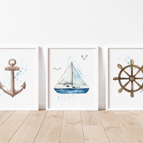 Set of 6 Baby Boy Nautical Nursery Wall Art Printable Etsy