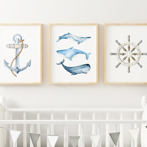 Baby Boy Nursery Decor Nautical Wall Art Navy Blue Wall Etsy