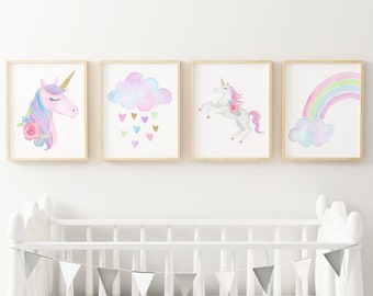 Unicorn Nursery Print, Rainbow Nursery Wall Art, Unicorn Wall Art, Unicorn Nursery, Girls Unicorn Decor, Baby Shower Gift, New Mom Gift,