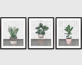 House Plant Prints, Potted Plants, Watercolor, Botanical Prints, Plant Lovers Gift, Home Decor, Living Room Art Print, Modern Plant Wall Art