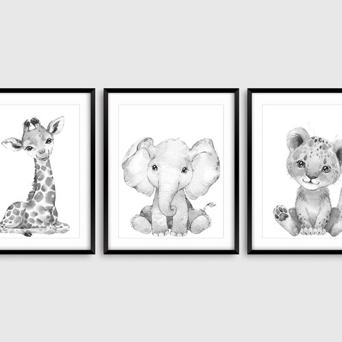 6 Black and White Animal Nursery Prints Baby Animal Prints Etsy