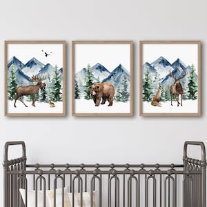 Woodland Animal Prints, Boy Woodland Nursery Prints, Mountain Prints, Nursery Wall Art, Woodland Nursery Decor, Printable Wall Art,