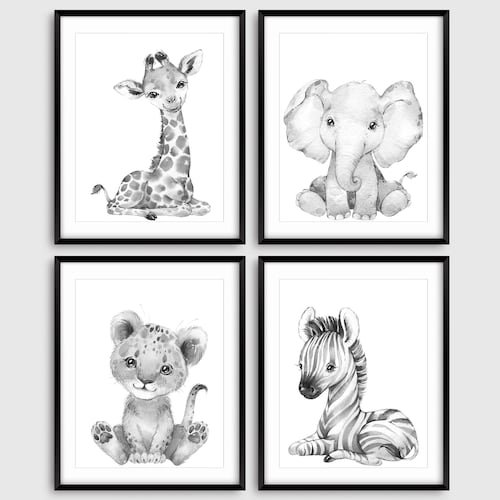 6 Black and White Safari Animal Nursery Prints Grey Nursery Etsy