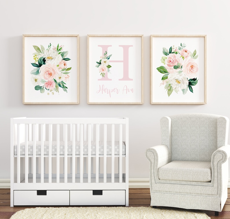 Personalized Baby Name Print Monogram Letter Floral Nursery Etsy