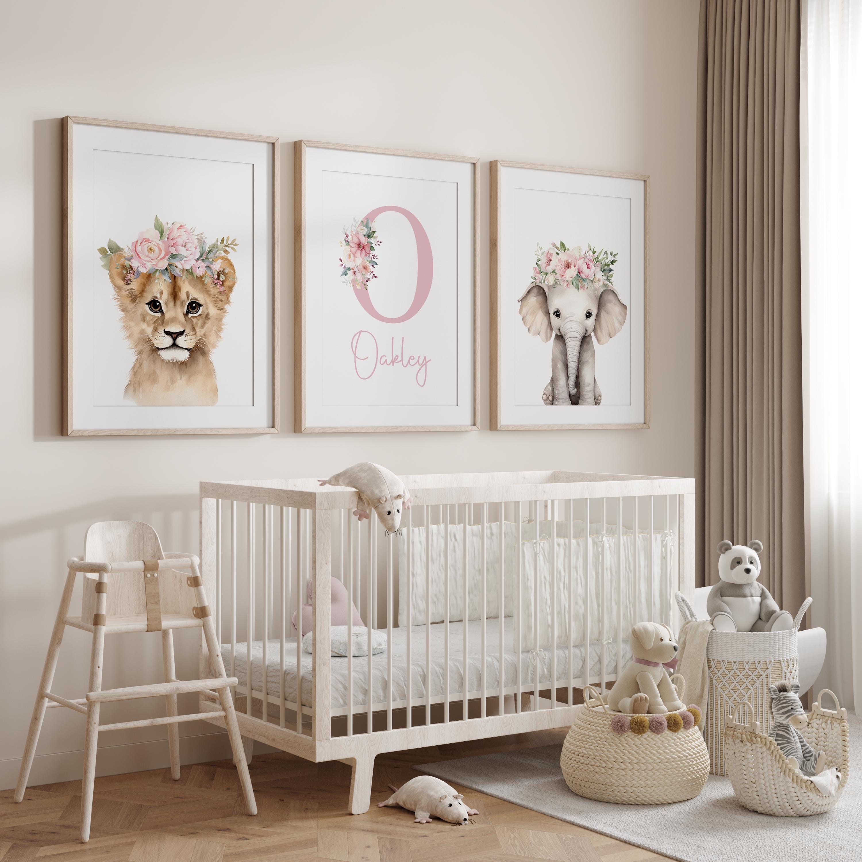 Personalized Safari Floral Nursery Prints, Safari Decor, Girls Bedroom ...