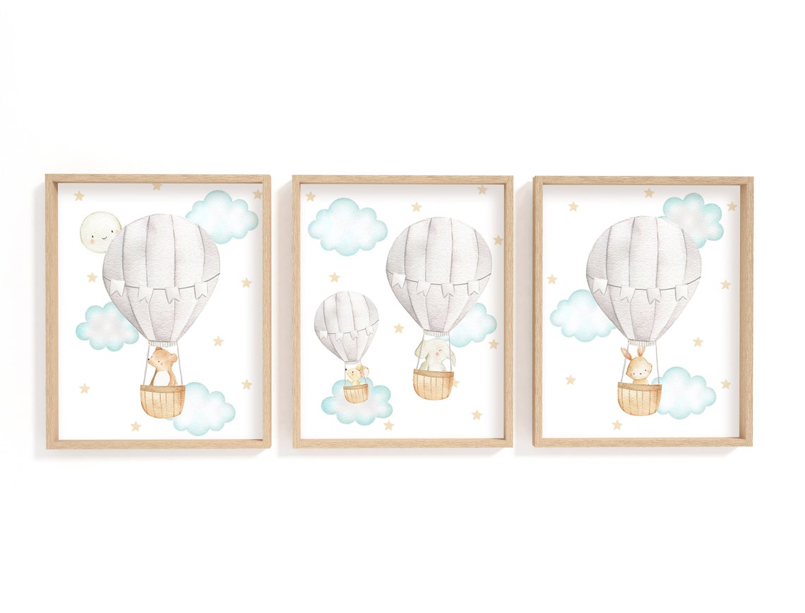 Hot Air Balloon Nursery Prints, Gender Neutral Nursery Wall Decor ...