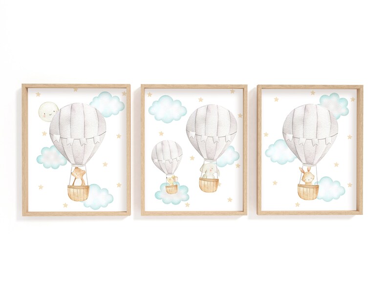 Hot Air Balloon Nursery Prints, Gender Neutral Nursery Wall Decor ...