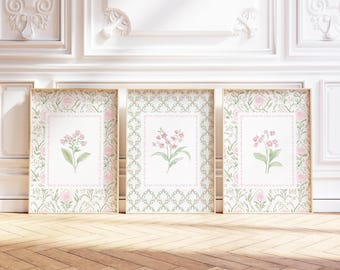 Set of 3 Floral Nursery Print, GrandMillenial Baby Girl Room Decor, Floral Wall Art, Botanical Print Set, CottageCore Art, Livingroom Print,