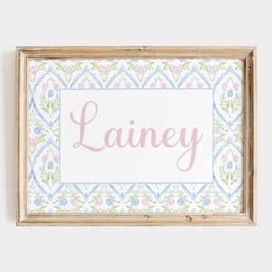 Personalized Nursery Girl Name, Watercolor Floral Nursery, Pink Blue Floral GrandMillennial, Floral Nursery Wall Decor, Baby Girl Room Decor