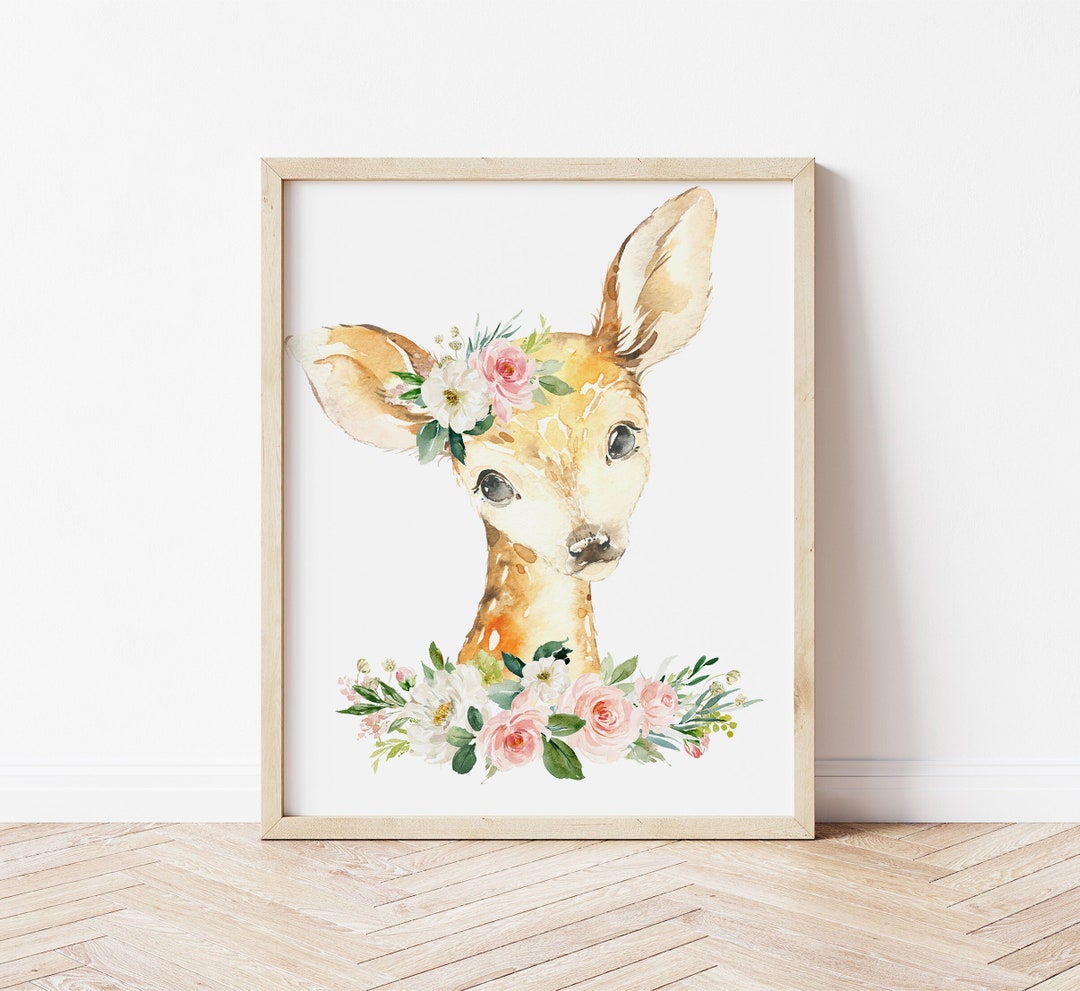Blush Pink Floral Nursery, Woodland Animal Prints, Baby Girl Nursery ...