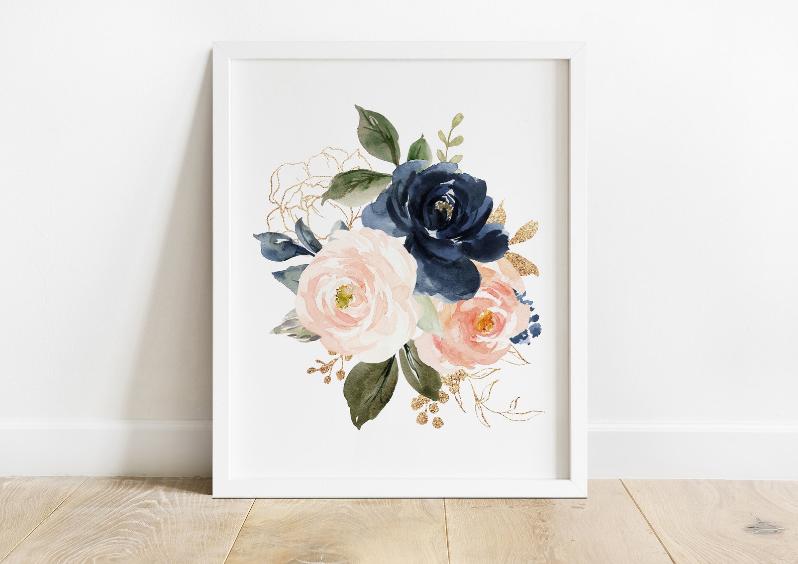 Set of 2 Pink Navy Floral Prints Floral Nursery Wall Art - Etsy