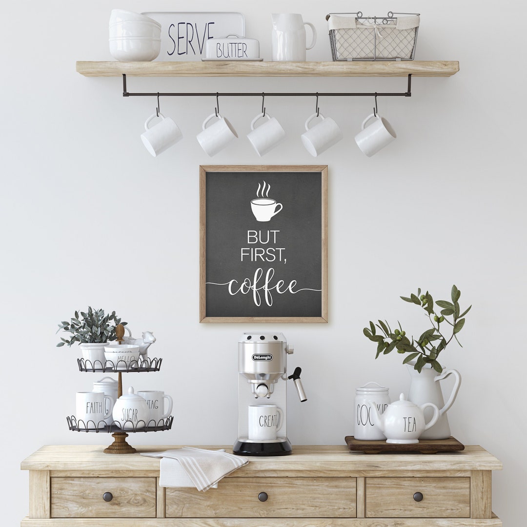 kitchen print, coffee & cake | kitchen prints, wall... Coffee Bar, but First Coffee Kitchen Prints, Home Print, Home Decor ...