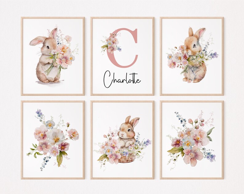 Personalized Bunny Nursery Print, Nursery Wall Art Girl Bunnies, Bunny ...
