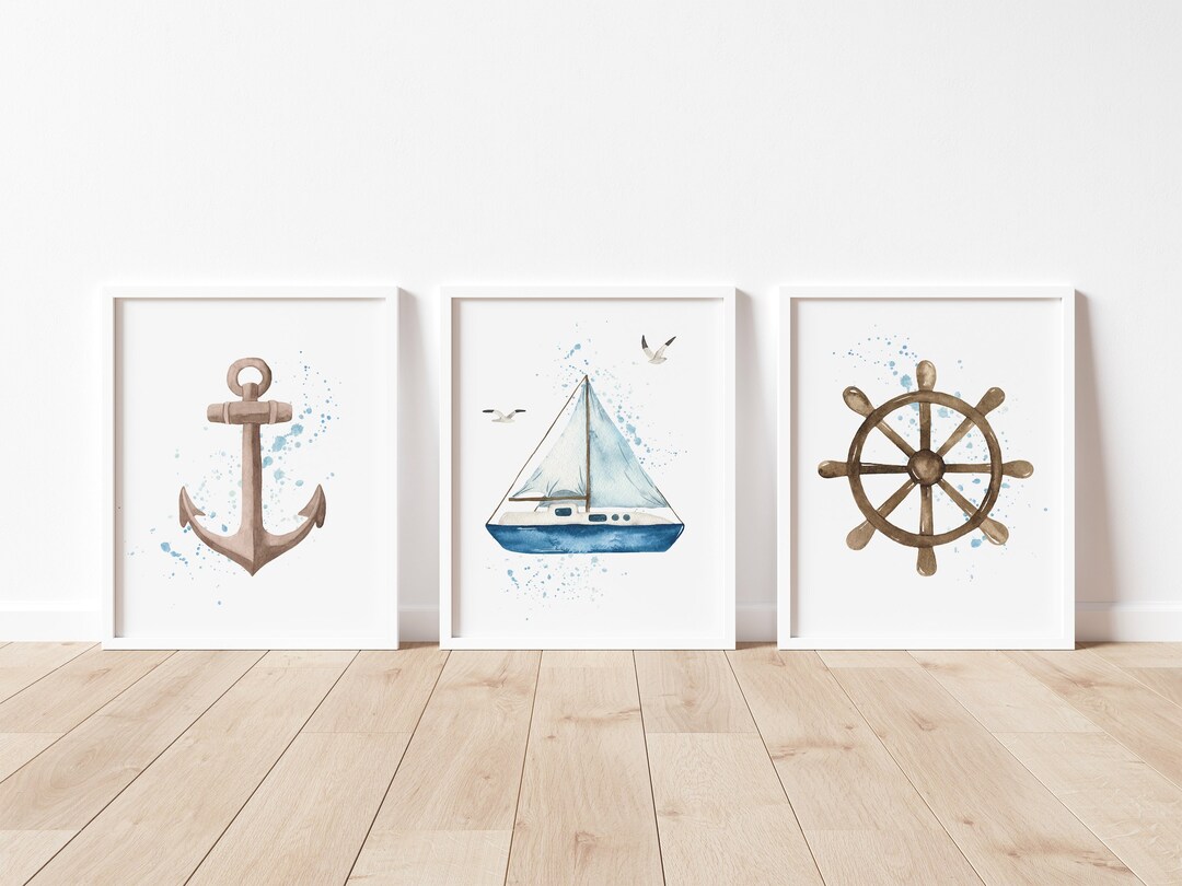 Set of 3 Baby Boy Nautical Nursery Wall Art Printable, Sailboat ...