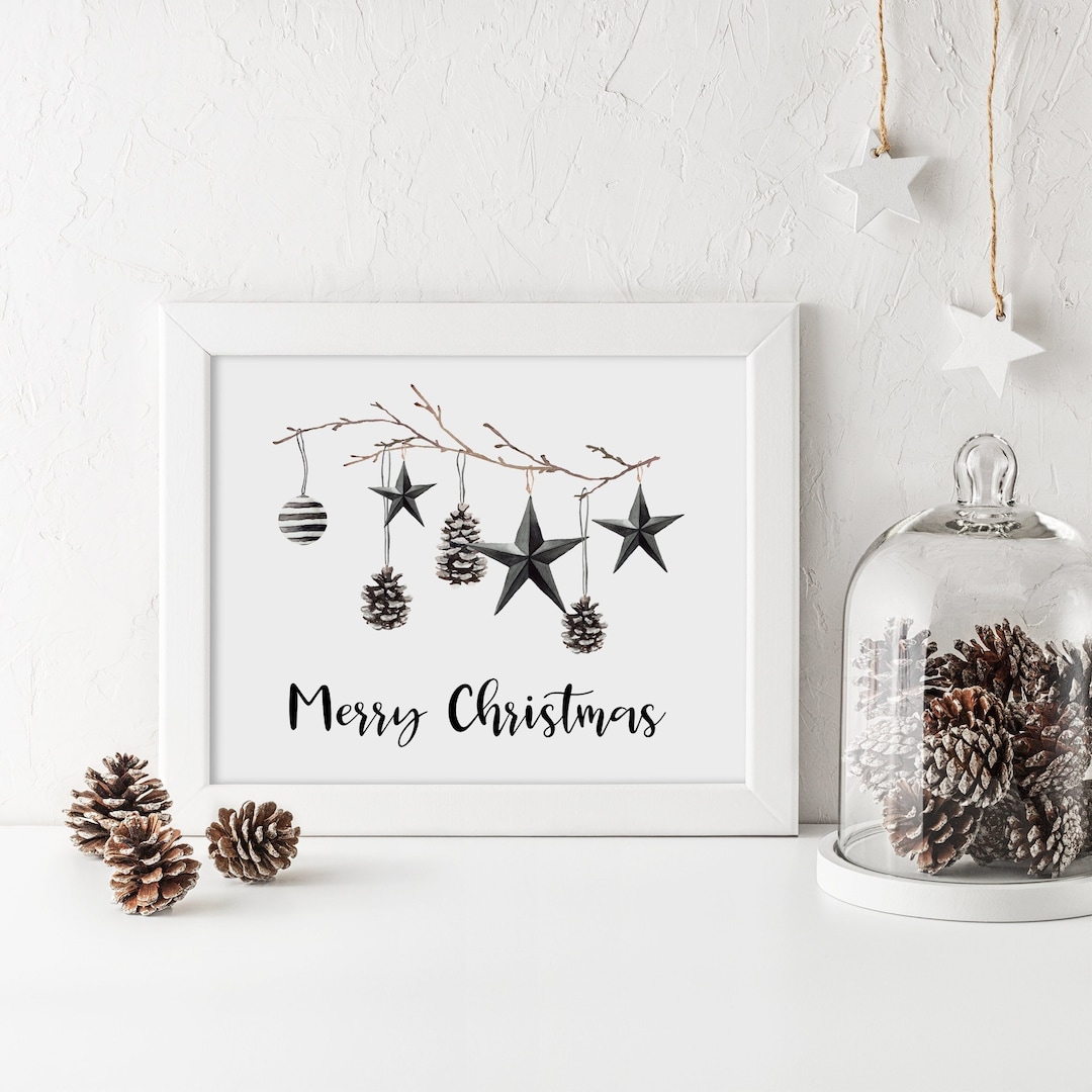 Frohe Weihnachten Prints, Weihnachtsdekoration, Schwarz Weiß