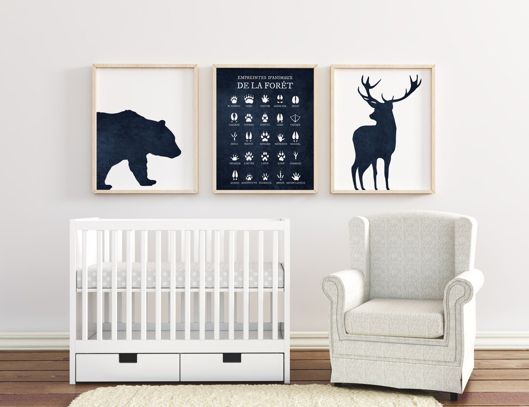 Baby Boy Woodland Nursery Wall Art, French Animal Tracks Nursery Prints