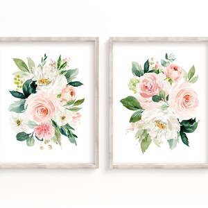 Set of 2 Girl Nursery Pink Watercolor Floral Bouquets, Watercolor ...
