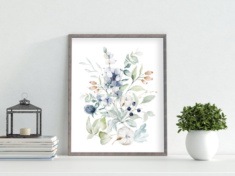 Set of 3 Blue Wildflower Bouquets, Watercolor Floral Wall Art ...
