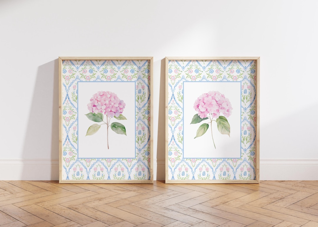 Set of 2 Pink Hydrangea Prints, Chinoiserie Wall Art, Hydrangea Print ...
