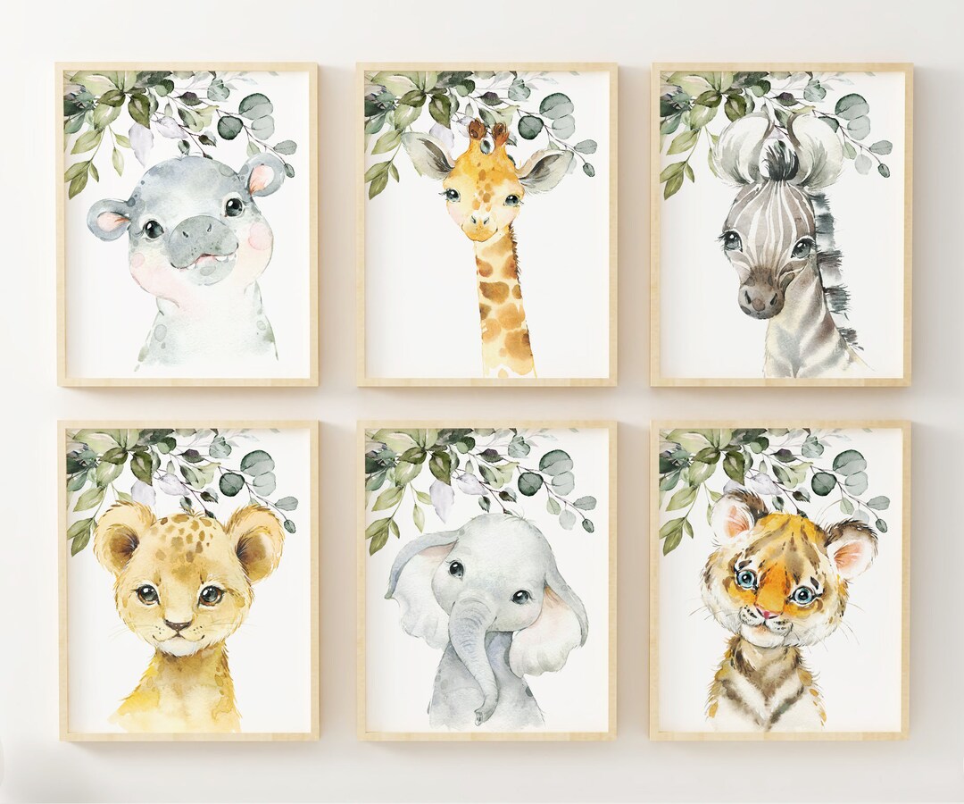Safari Animal Nursery Prints, Boy Nursery Jungle Animals, Eucalyptus ...
