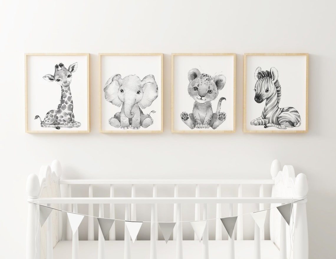 4 Black and White Animal Nursery Prints Safari Animal Prints Etsy