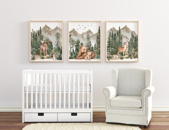 Woodland Animal Prints, Boy Woodland Nursery Prints, Forest Animals Printables, Mountain Prints, Nursery Wall Art, Woodland Nursery Decor,