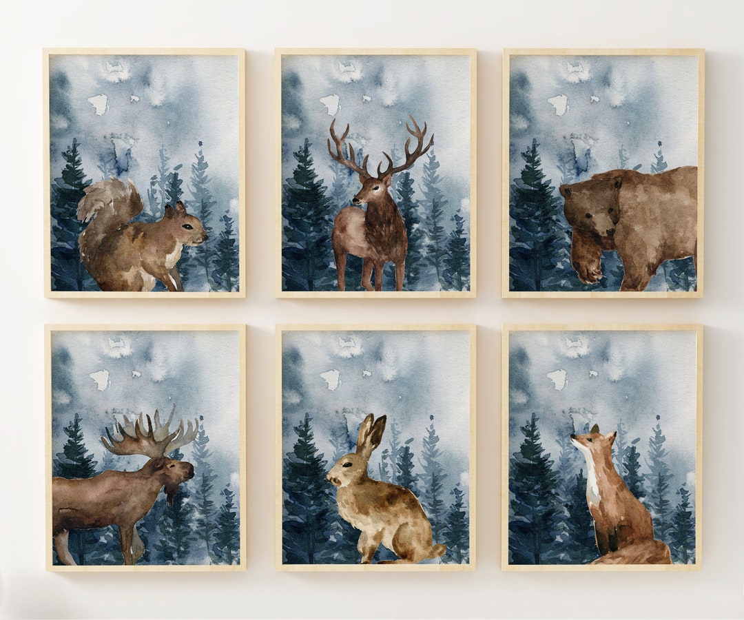 Boy Woodland Nursery Prints, Woodland Animal Prints, Nursery Wall Art ...