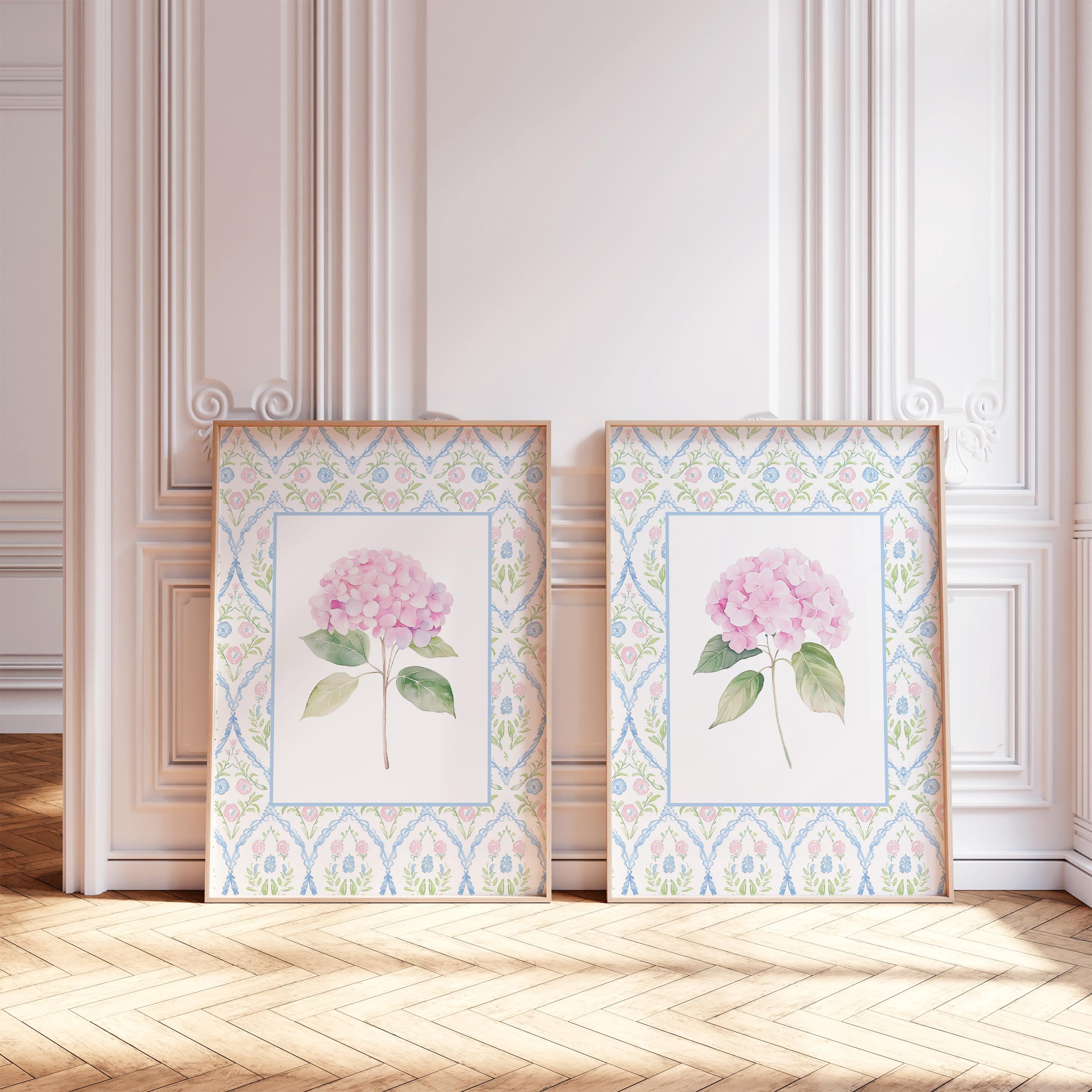 Set of 2 Pink Hydrangea Prints, Chinoiserie Wall Art, Hydrangea Print ...