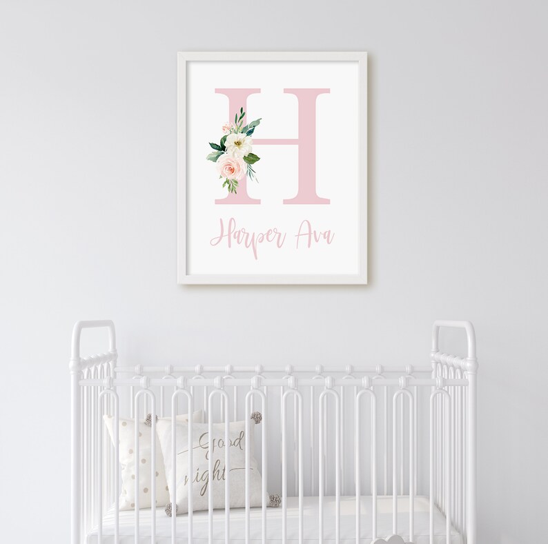 Personalized Baby Name Print Monogram Letter Floral Nursery Etsy